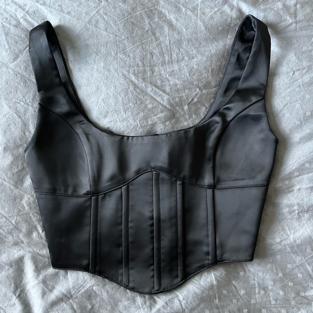 Danielle Guizio Satin Lace Up Bustier Top